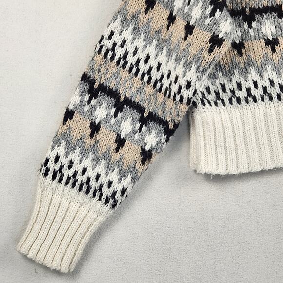 American Eagle Womens Cropped Cardigan Sweater L Cream Fair Isle V-Neck Knit EUC - Picture 5 of 13